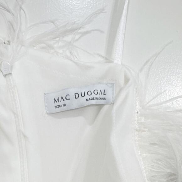 Mac Duggal 68147 White Feather Trim One Shoulder Dress Size 12 - Picture 8 of 9